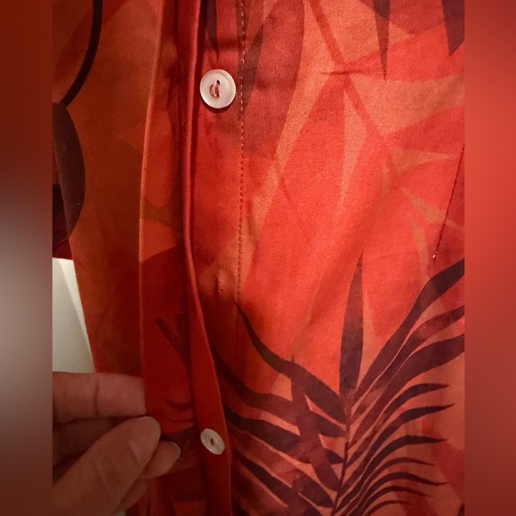 New with Tags Perlavera Cassie Red Leaf Pattern Button Down Maxi Dress sz Small - Picture 5 of 12